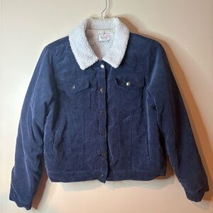 Ci Sono Navy Corduroy Collection Sherpa Trucker Jacket EUC